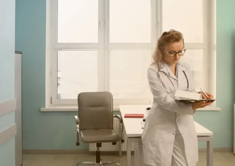 Врач читает документы